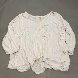 Free People OB758410 White Tassel Tie Neck Oversize Blouse Peasant Top-S-6284